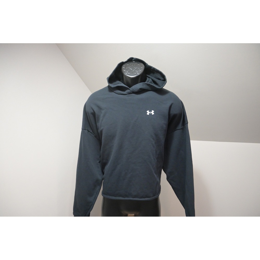 Under Armour Hoodie Women Large Black Cropped Raw Hem Athletic Pullover EUC